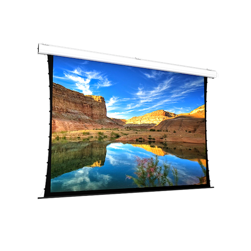 Screen International Major Pro C Tensioned VA 650cm x 406cm, 16/10 Format Tensioned Electric Screen, Matt White Surface( will have seams) 30cm Black Drop and 5cm Black Borders - White case wi