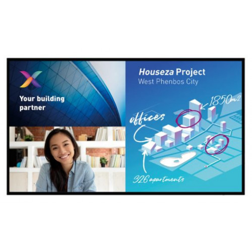 Philips 65â€ C-Line, 18/7, Windows 10, IMD sw suite included (3 year license), UHD, Capacitive touch, wireless screen sharing, smart I/O, full glass front, small bezel, video OUT, 2x passive p