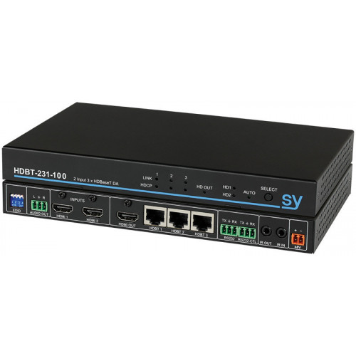 2 x 4K UHD HDMI In, 3 x 100m HDBaseT + 1 HDMI Out, De-embedded Audio With RS232 & IR control