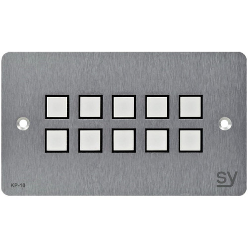 UK 10 Button Keypad Controller. Tri-colour LEDs, 4 Bi-directional RS232/IR Ports. 2-gang Brushed Aluminium Faceplate
