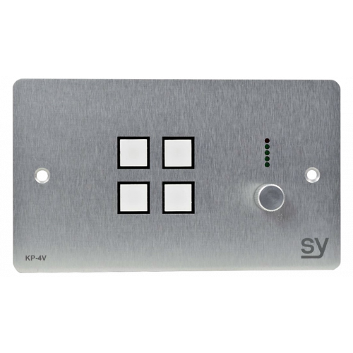 UK 4 Button Keypad Controller With Rotary Volume Control. Tri-colour LEDs, 4 Bi-directional RS232/IR Ports. 2-gang Brushed Aluminium Faceplate