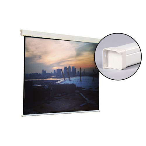 Screen Labs Rollerwall Manual Pull-Down Screen VA 203cm x 127cm, 16/10 Format, Fibreglass Matt White Surface, Extra 25cm Black Drop & 3cm Black Borders - White case - OVERALL CASE LENGTH 223