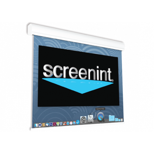 Screen International Tiziano Tensioned 350cm x 197cm, 16/9 format Tensioned Electric Screen, Matt White surface, with 30cm Black Drop and 5cm Black Side Borders