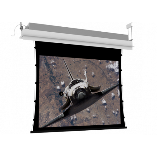 Screen International Raffaello 220cm x 138cm, 16/10 Format Tensioned Electric Screen, Matt White Surface, 30cm Black Drop and 5cm Black Side Borders